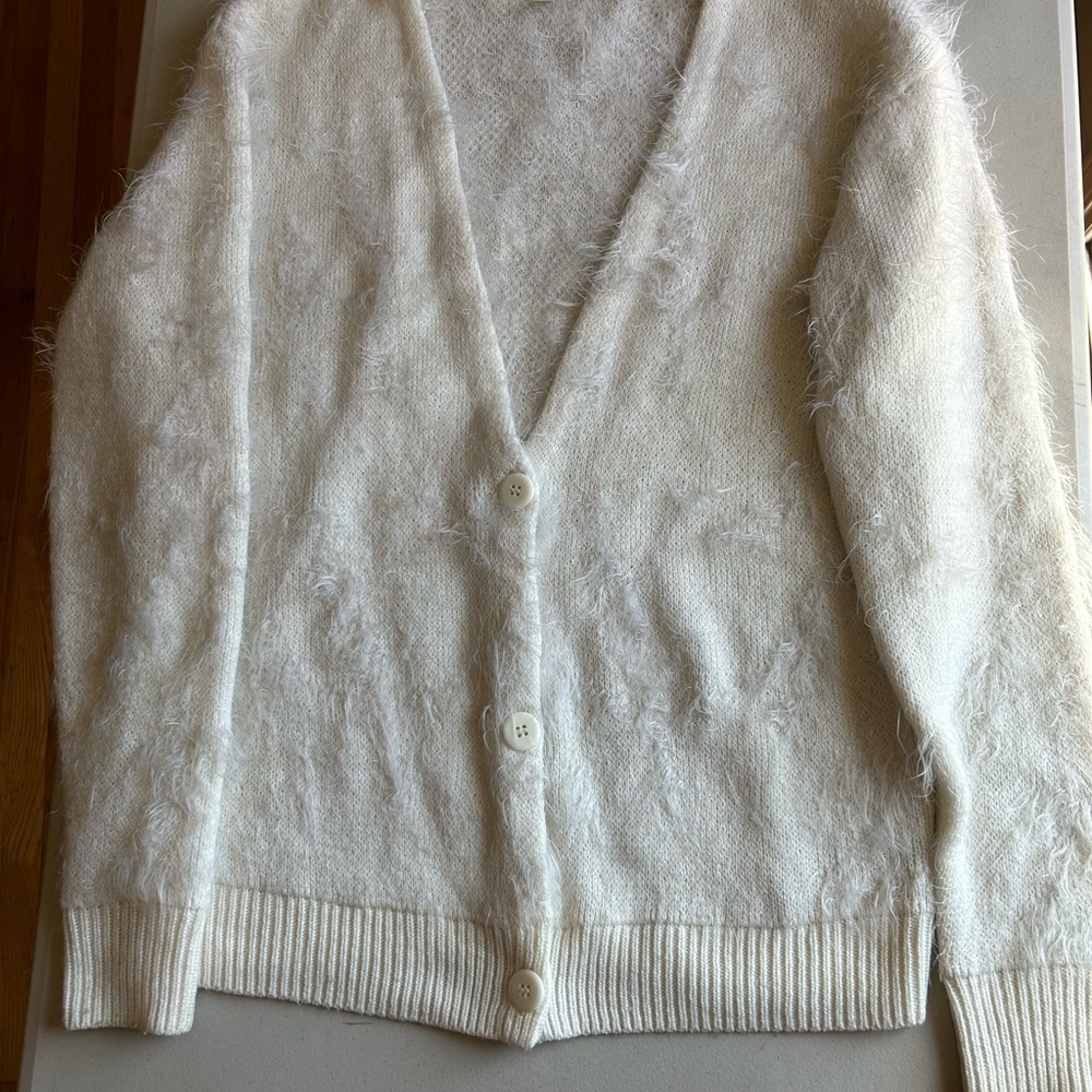 Nordstrom Brass Plum cream colored cardigan sweater.